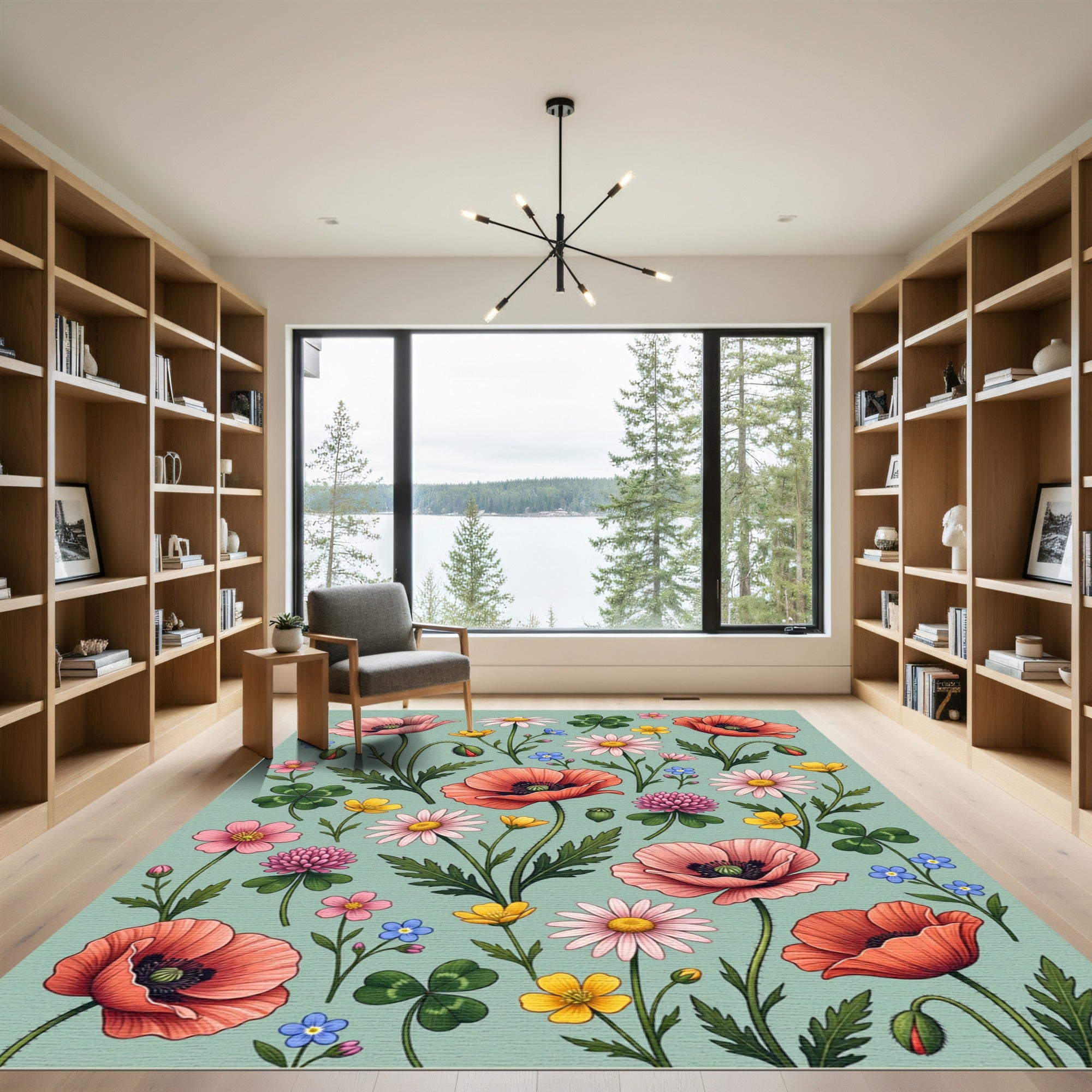 Botanical Poppy Meadow Sage Area Rug