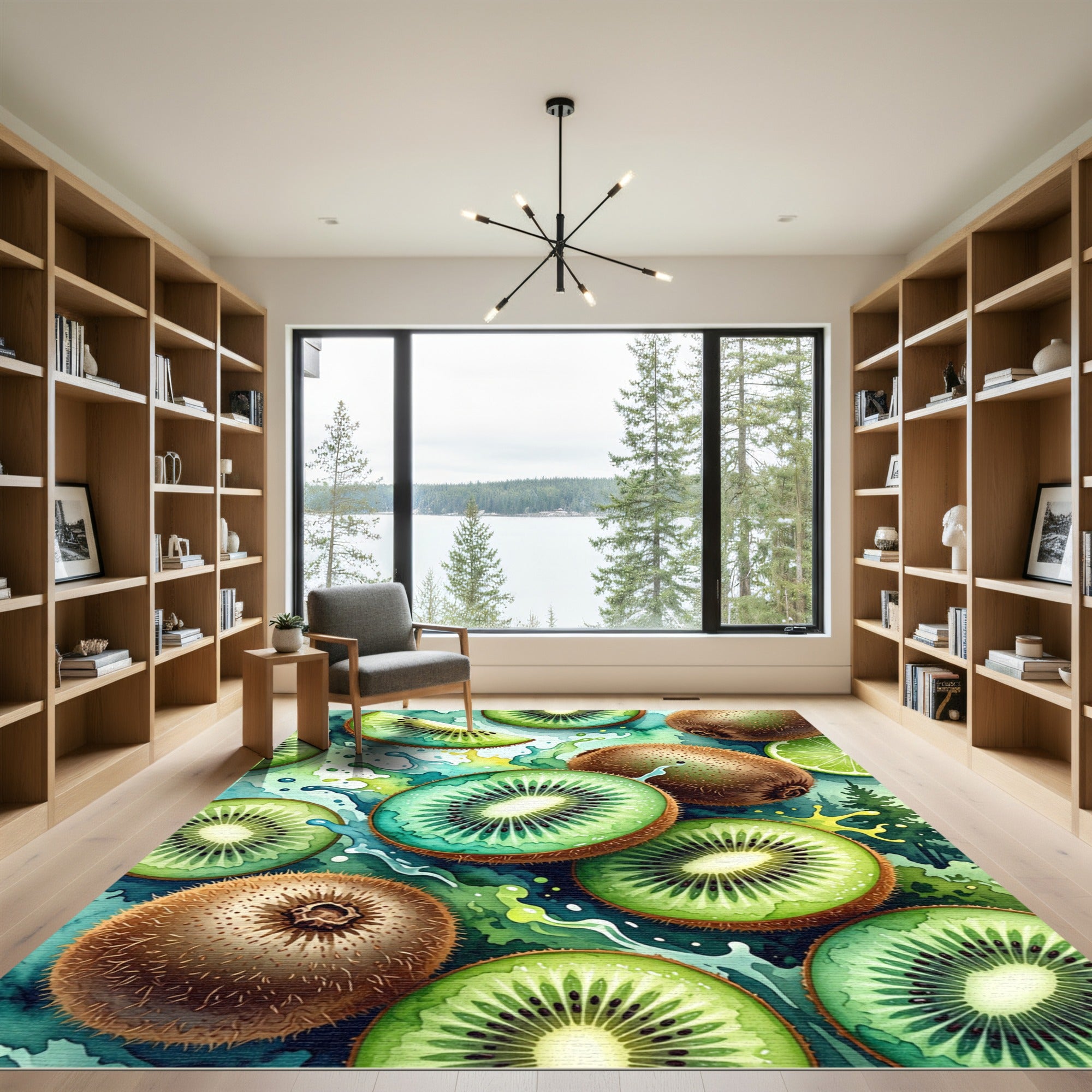 Fresh Kiwi Fruit Splash Art Rug