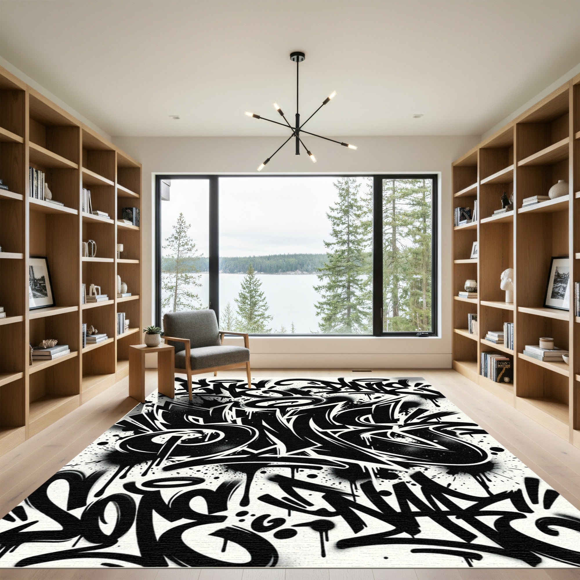 Monochrome Street Art Graffiti Lettering Rug