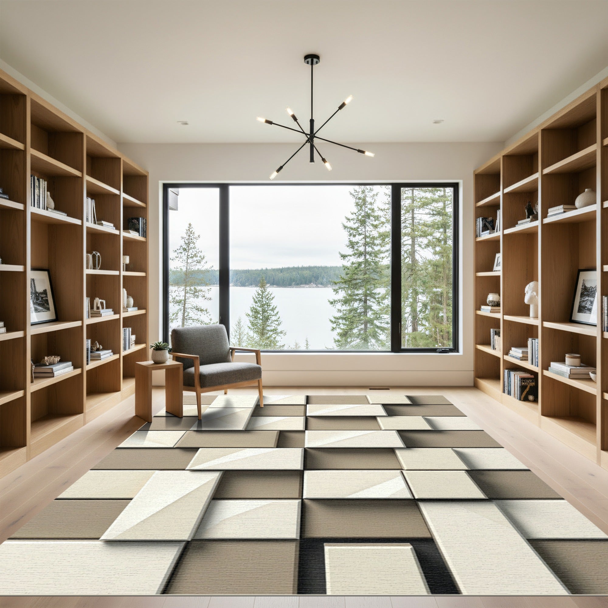 Modern Geometric Beige Cream Block Rug