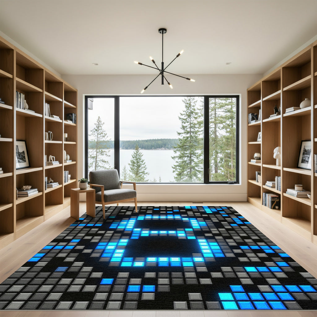 Glowing Digital Pixel Eight Art Rug