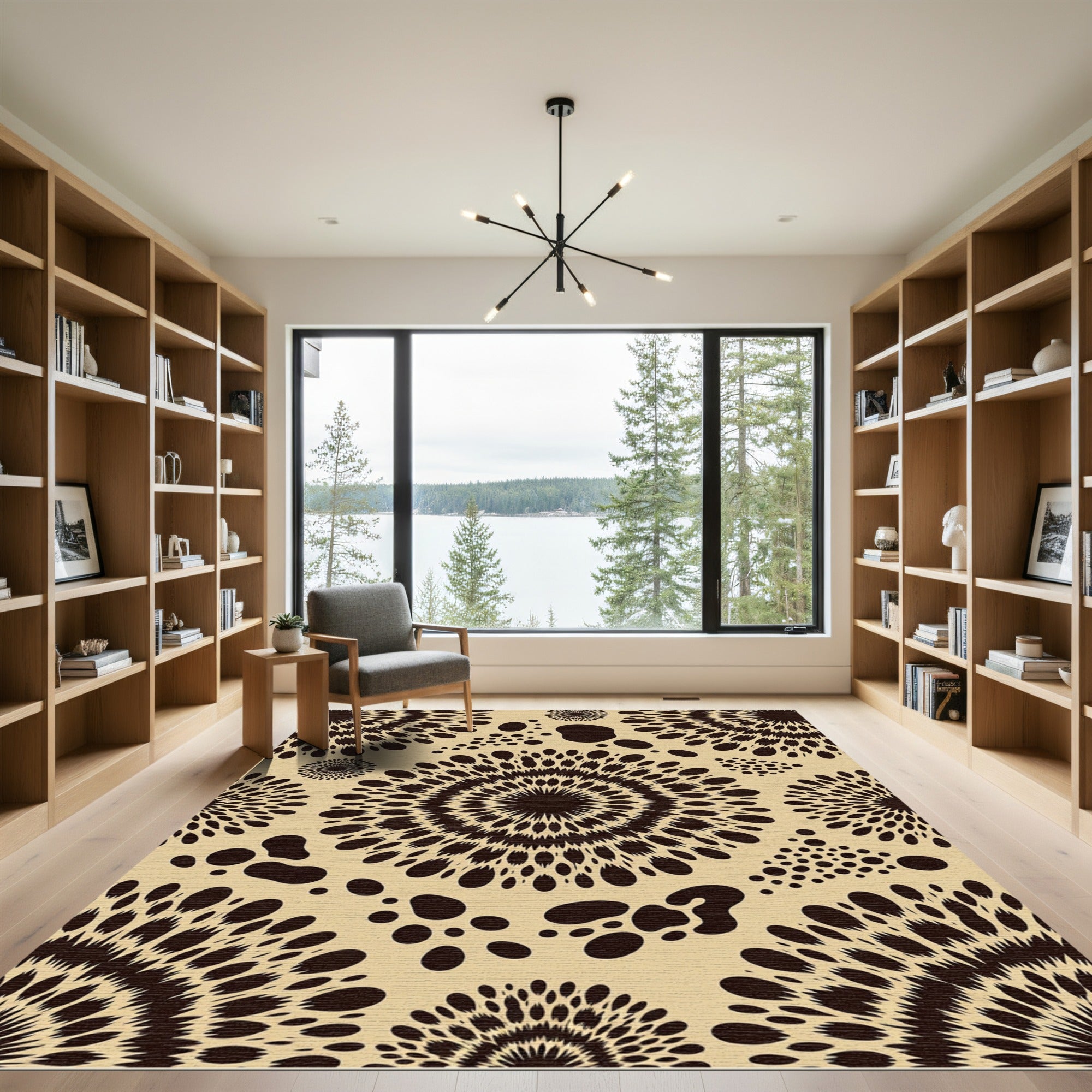 Dark Brown Spiky Sunburst Speckled Rug
