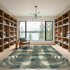 Green Beige Fern Buffalo Plaid Rug