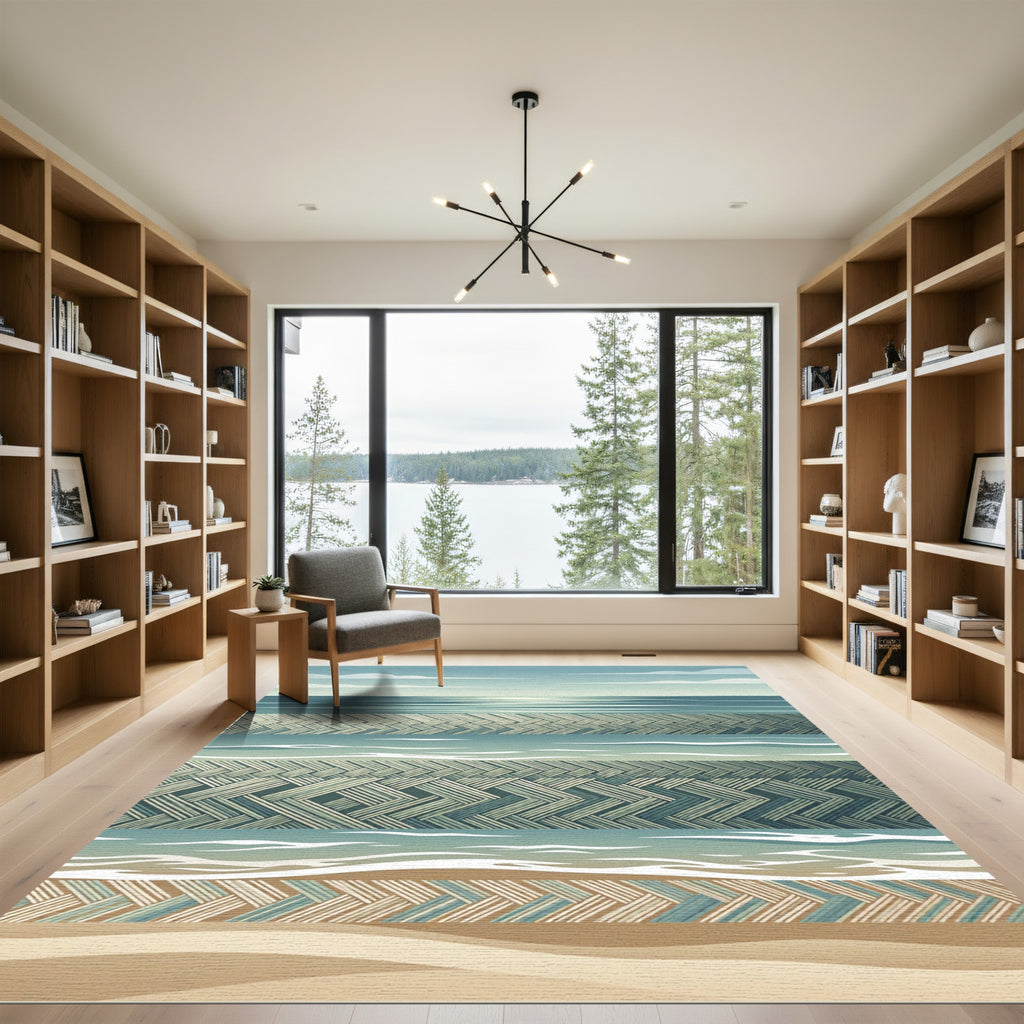 Seaside Woven Herringbone Layered Ocean Hue Rug
