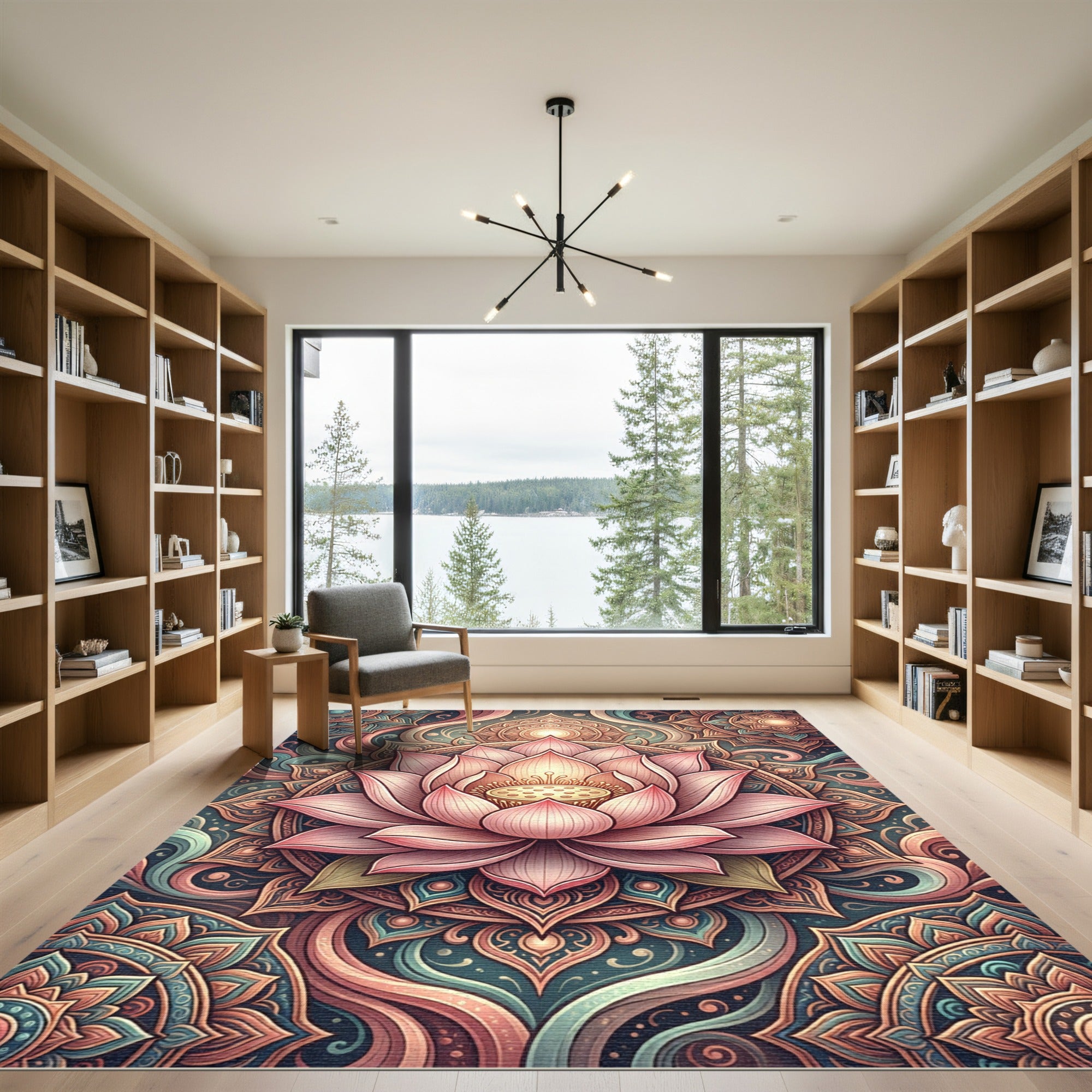 Ethereal Pink Lotus Floral Mandala Rug