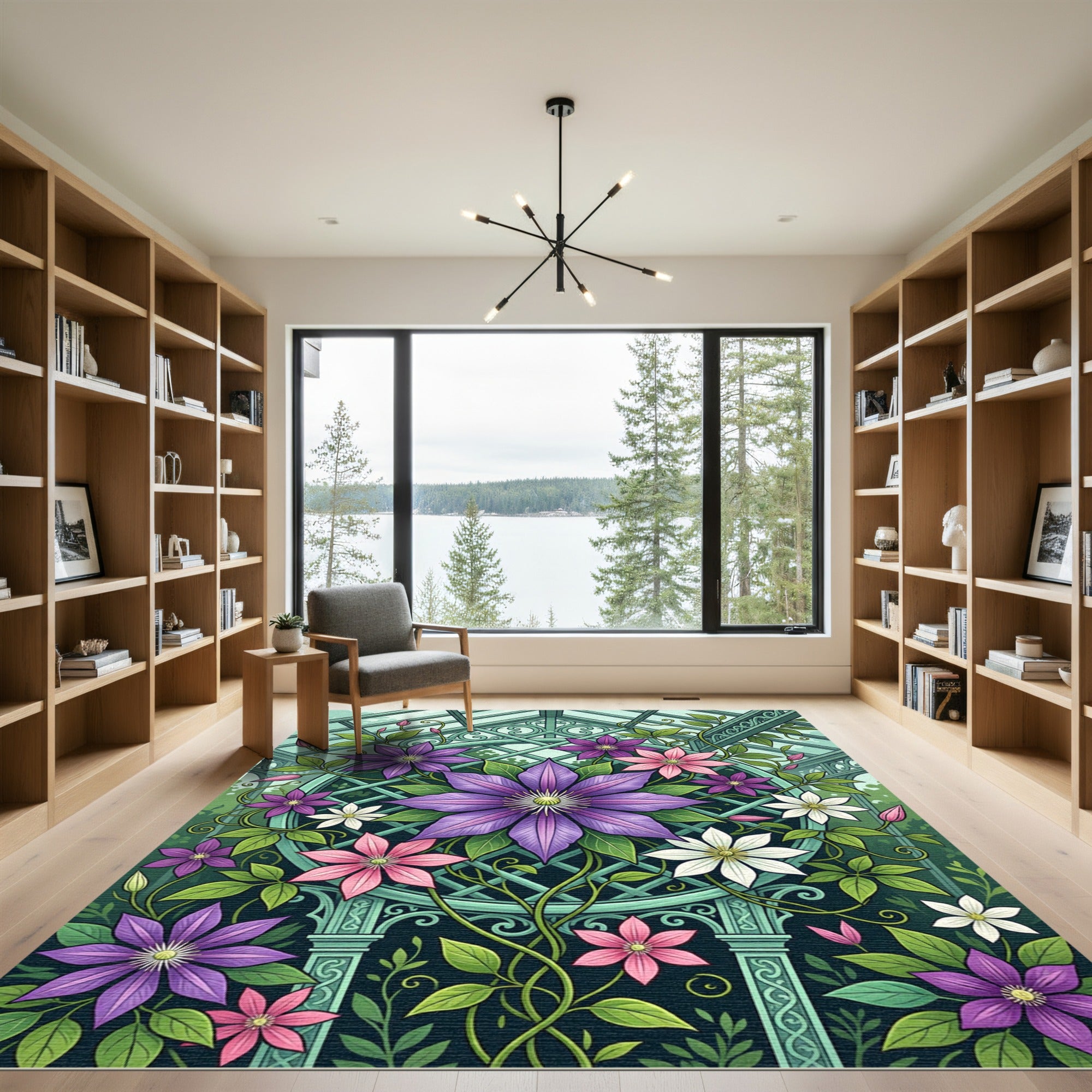 Purple Pink White Floral Greenhouse Art Rug