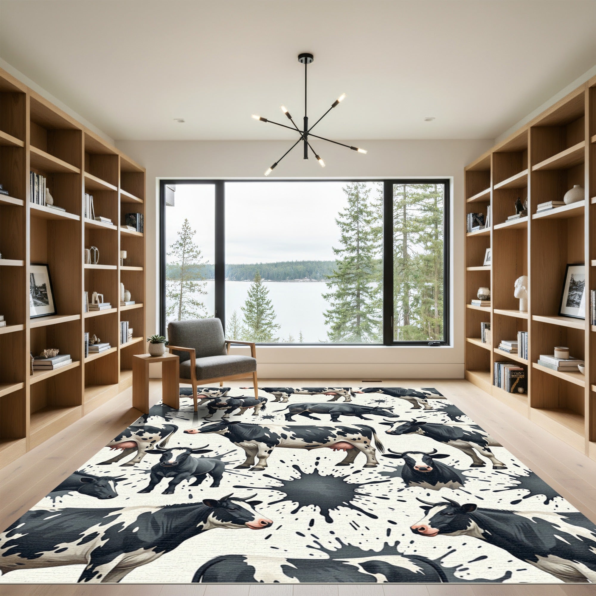 Whimsical Black White Cow Splash Rug