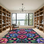 Vibrant Camellia Floral Botanical Bouquet Rug