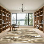 Abstract Tan Monochrome Flowing Wave Rug