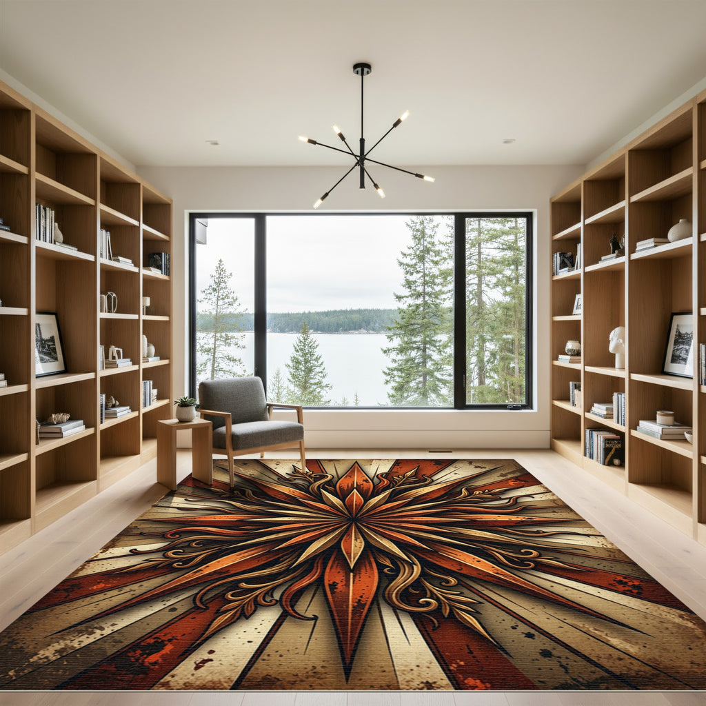 Rustic Copper Sunburst Medallion Rug