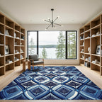 Deep Blue Diamond Deco Palm Rug