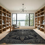 Elegant Silver Starburst Geometric Medallion Rug