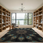 Golden Peacock Feather Mandala Medallion Rug