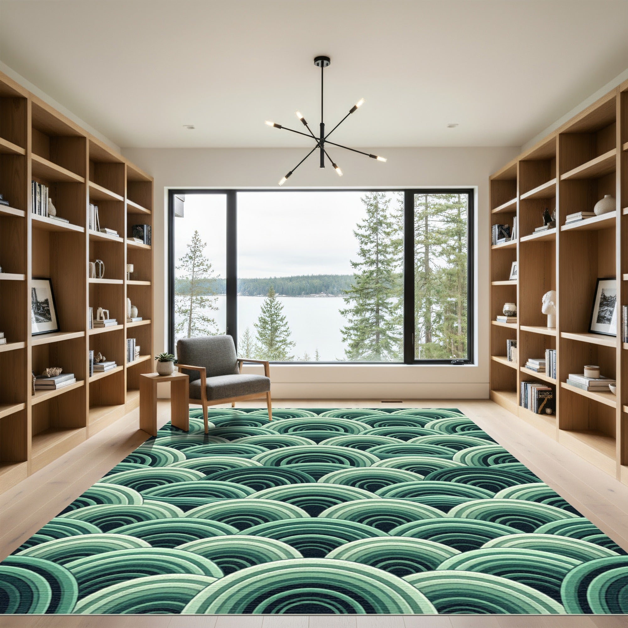 Emerald Green Arc Waves Rug