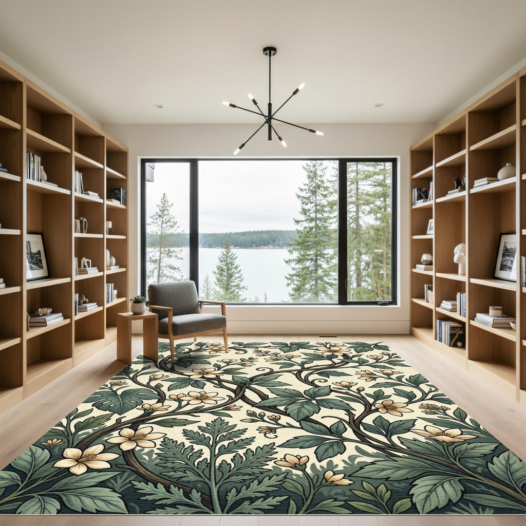 William Morris Cream Botanical Floral Vine Rug