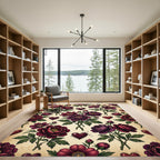 Dark Burgundy Floral Heart Botanical Rug