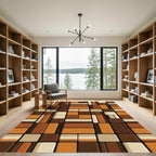 Mid-Century Earth Tone Block Grid Rug