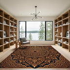 Gilded Ornate Floral Mandala Scrollwork Rug