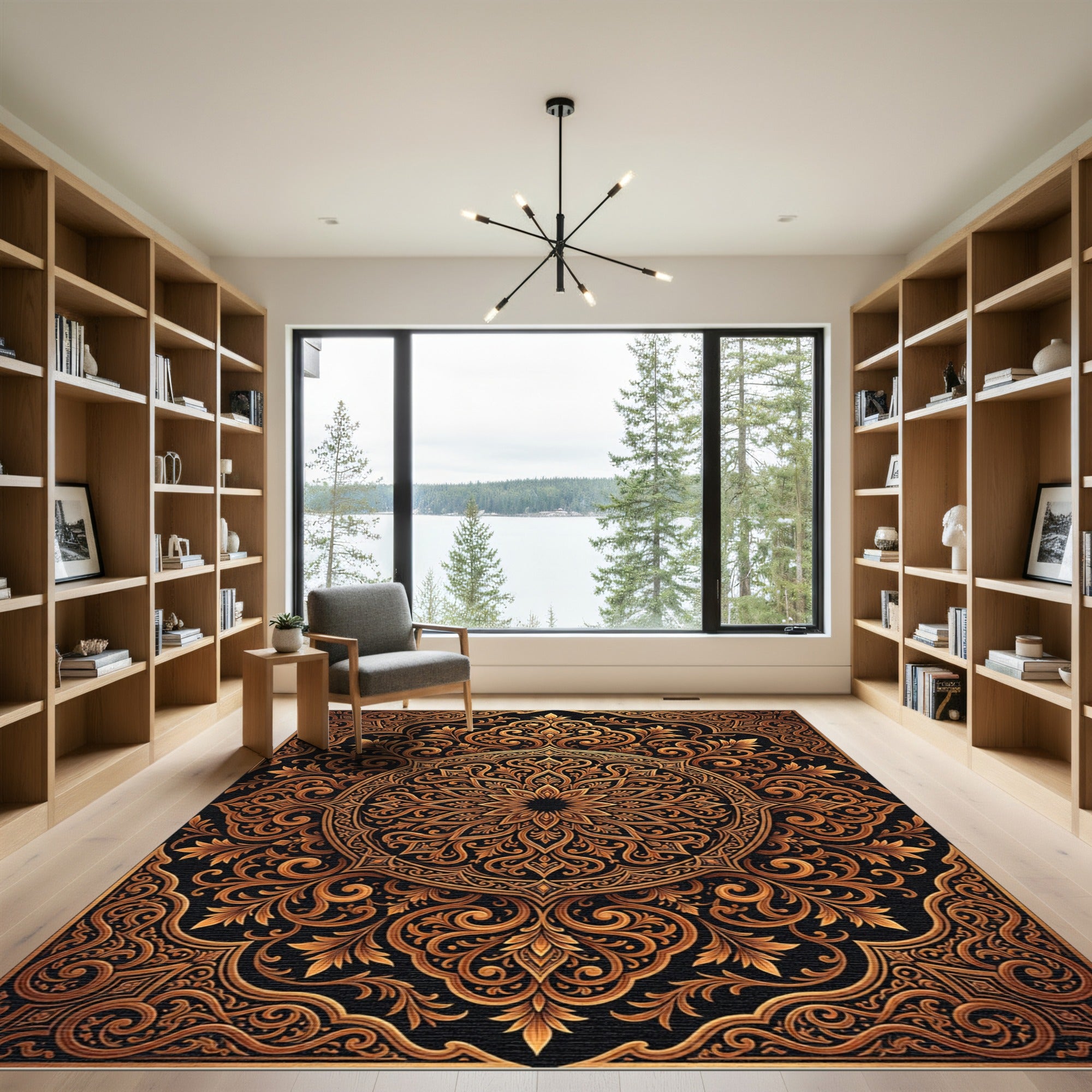 Gilded Ornate Floral Mandala Scrollwork Rug