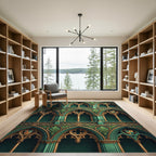 Emerald Gold Gothic Arches Filigree Rug