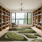 Olive Green Abstract Blob Flow Rug