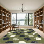 Olive And Cream Brushstroke Circles Rug