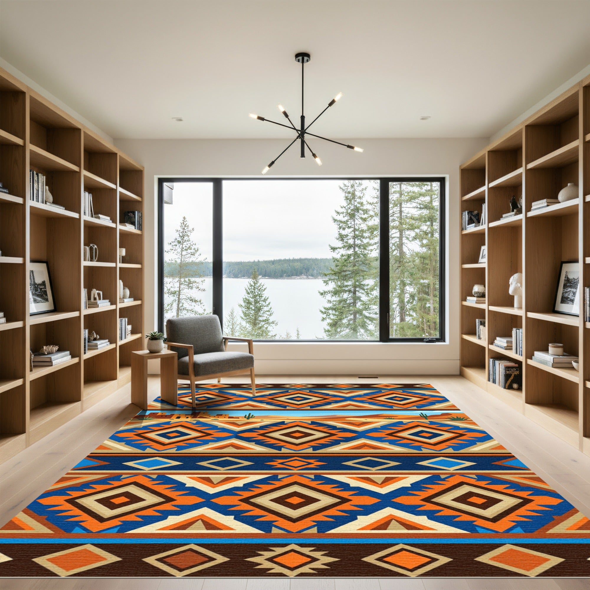 Southwestern Desert Sunset Geometric Diamond Rug