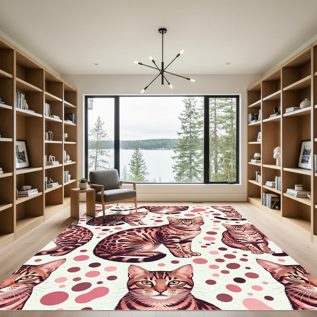 Playful Bengal Cats with Polka Dots Rug