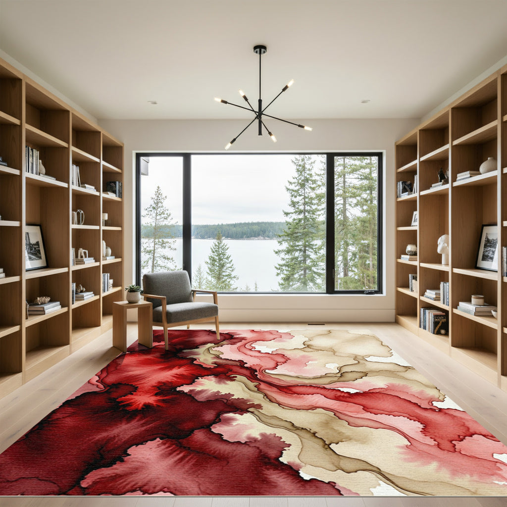 Crimson Wave Flow Abstract Rug