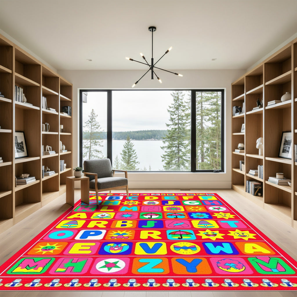 Colorful Alphabet Bordered Squares Rug