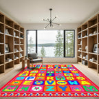 Colorful Alphabet Bordered Squares Rug