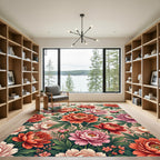 Vibrant Coral Pink Peony Garden Rug