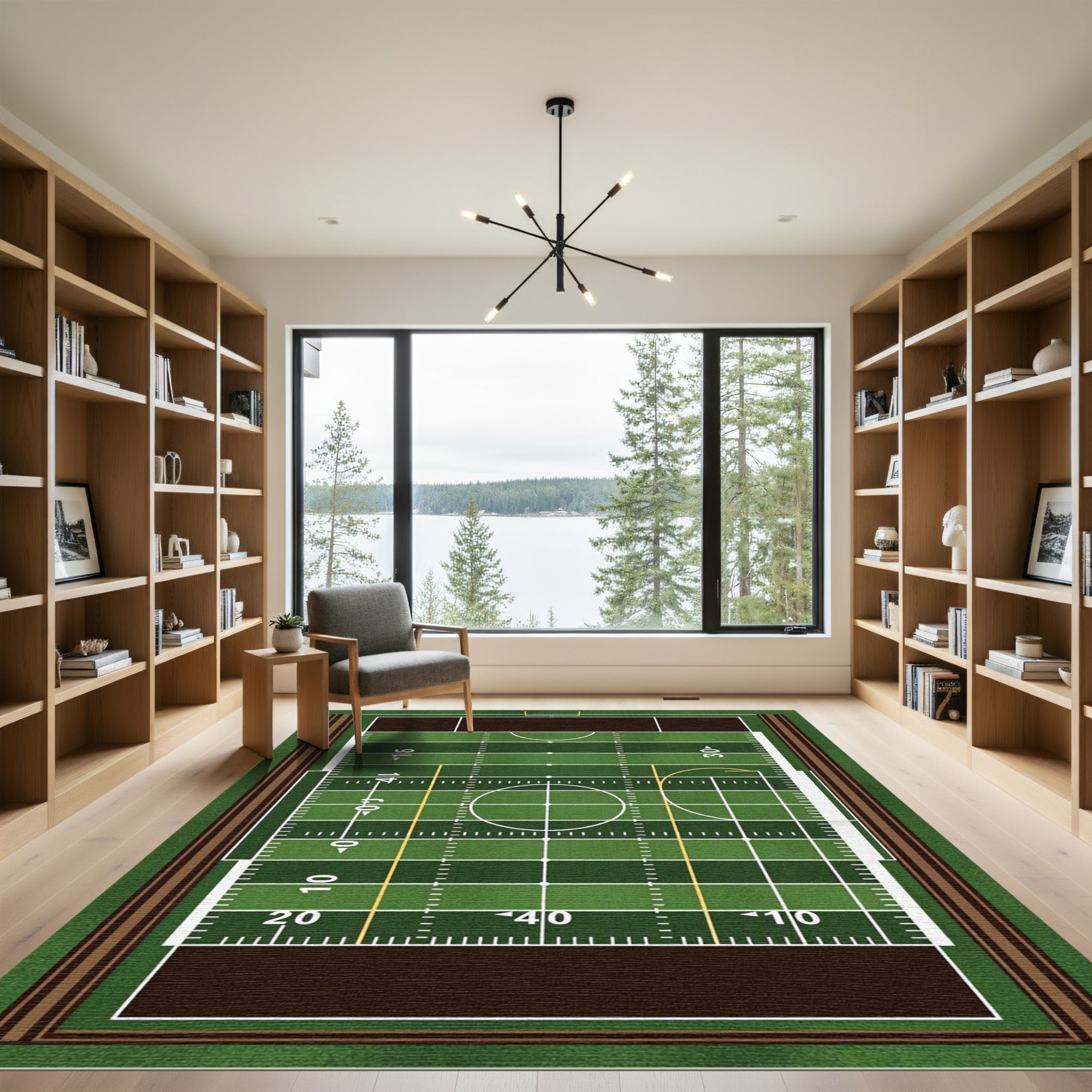 Athletic Green Football Field Grid Rug