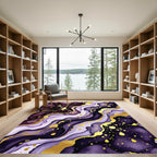 Violet And Gold Marble Flow Abstract Rug