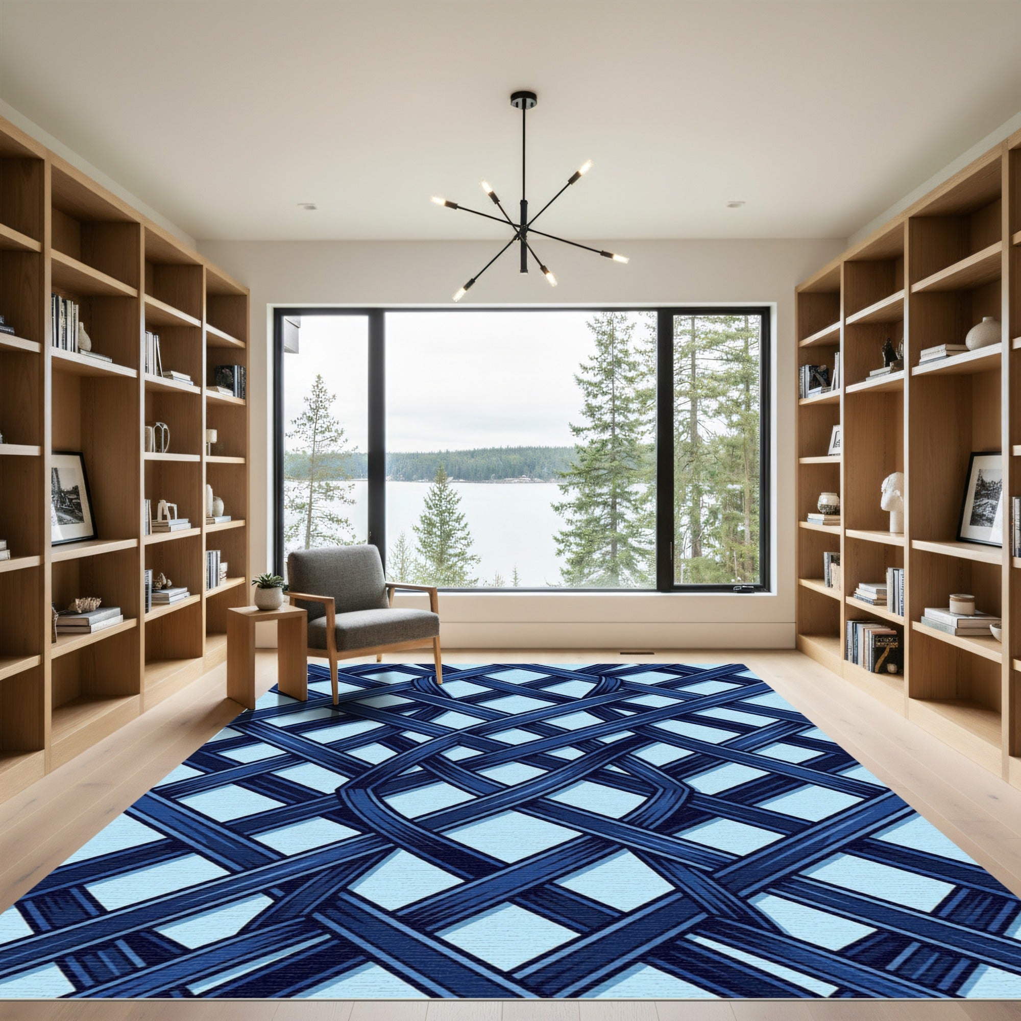 Modern Navy Blue Interwoven Lattice Rug