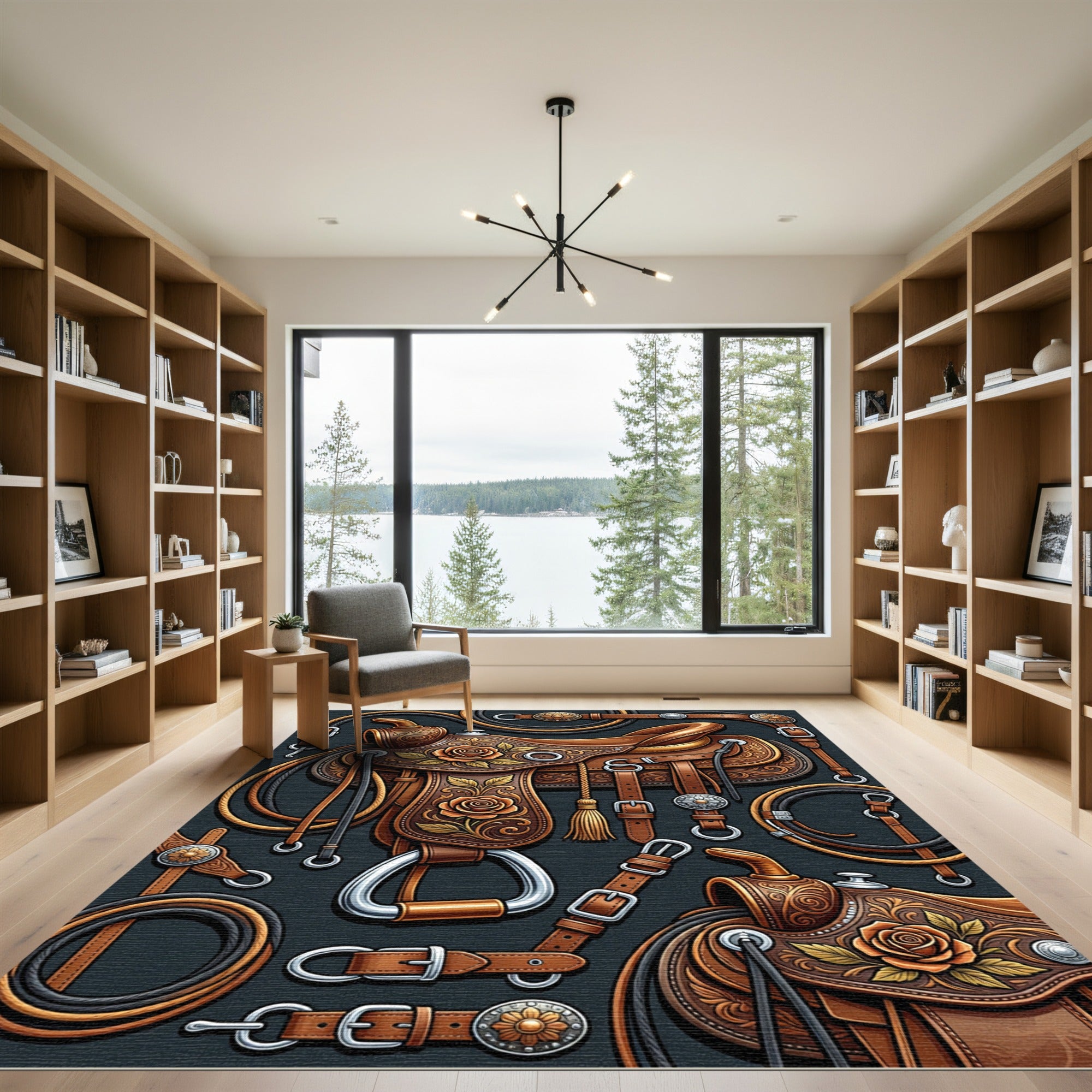 Ornate Western Leather Rose Saddle Rug