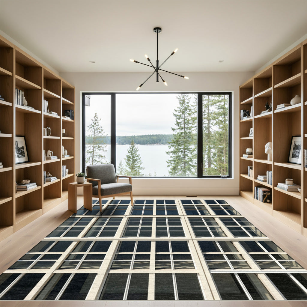 Modern Beige Grid Window Rug