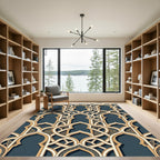 Gold Intricate Arch Lattice Navy Area Rug