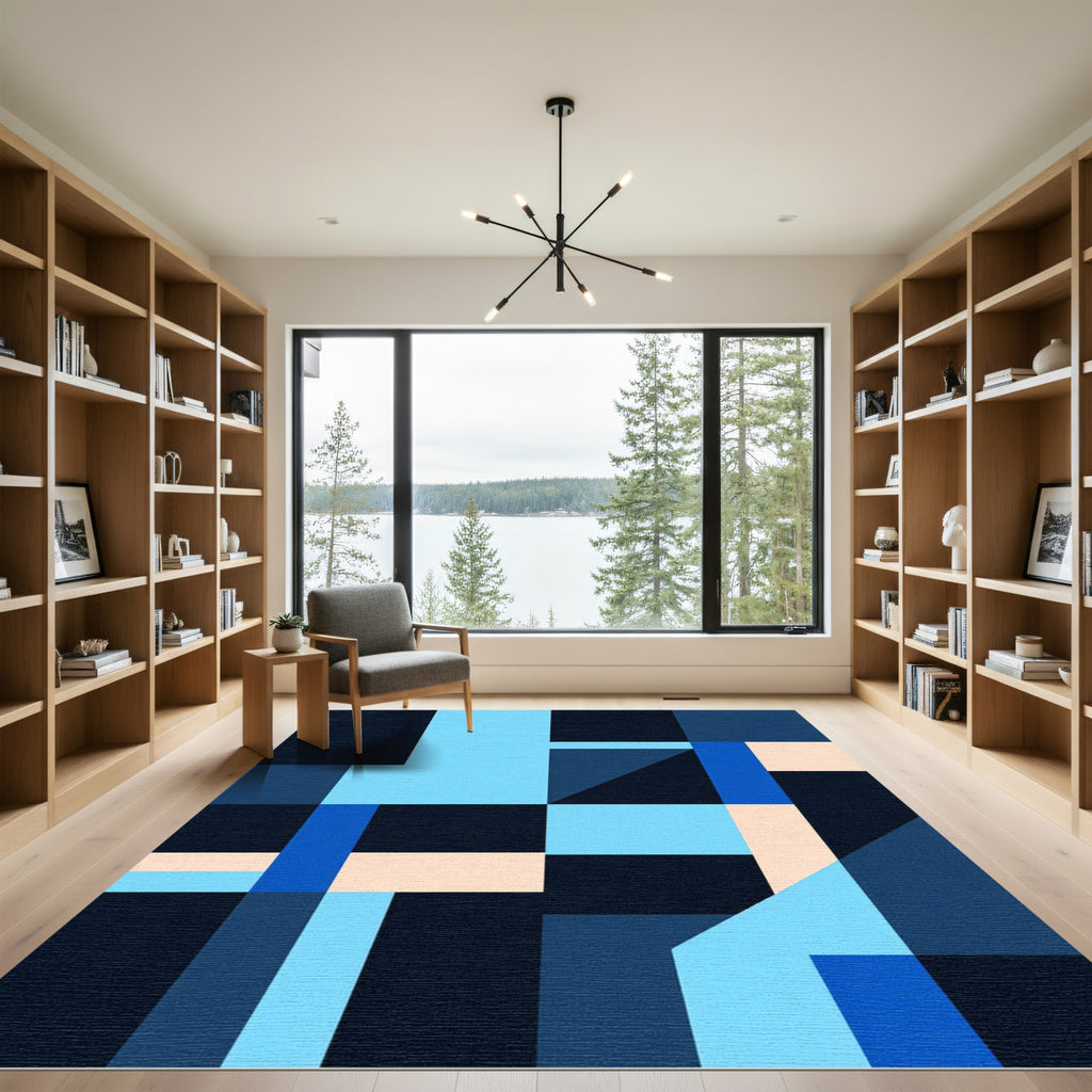 Abstract Geometric Arrangement Blues Rug