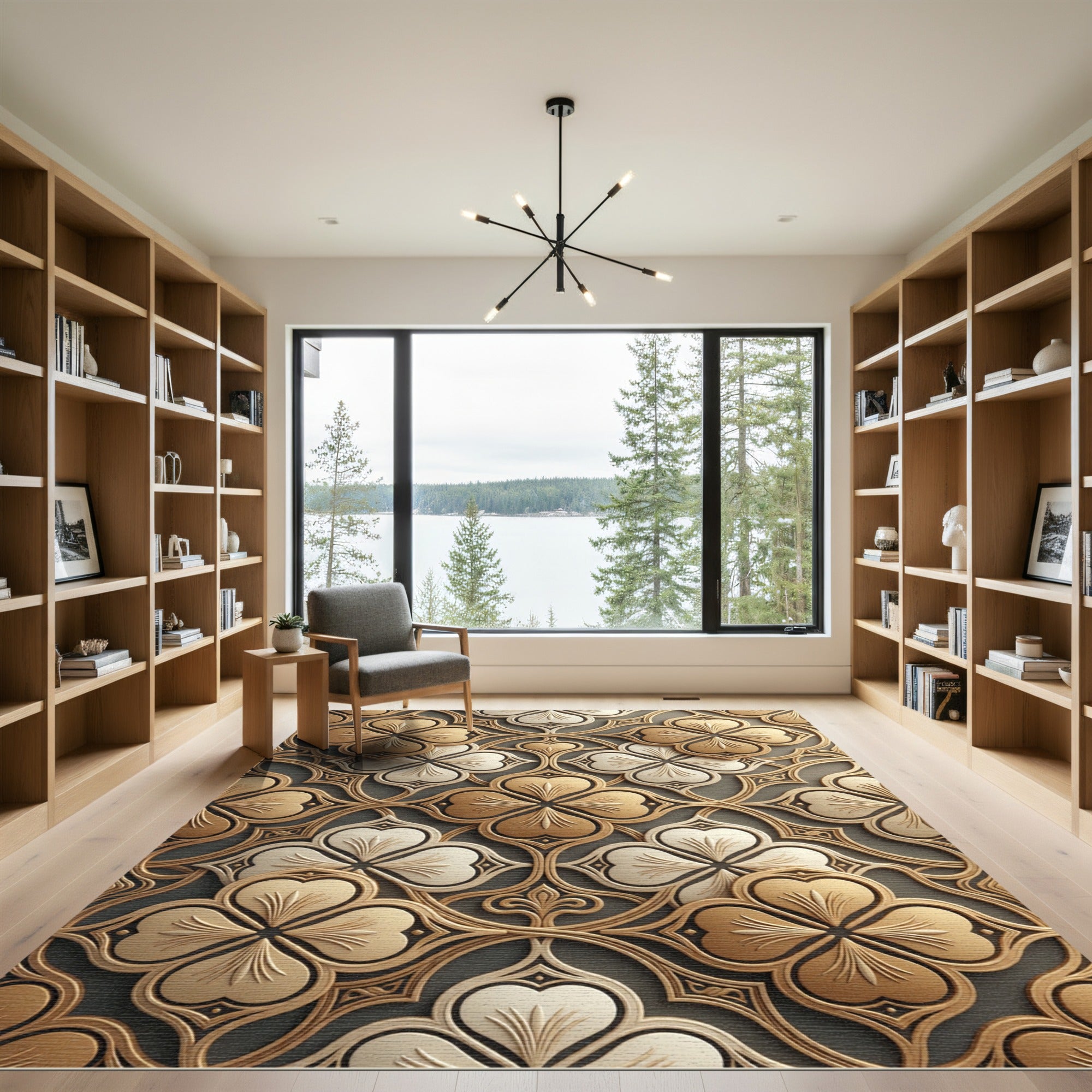 Gold Ivory Quatrefoil Arabesque Rug