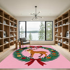 Festive Deer Wreath with Red Bows Rug