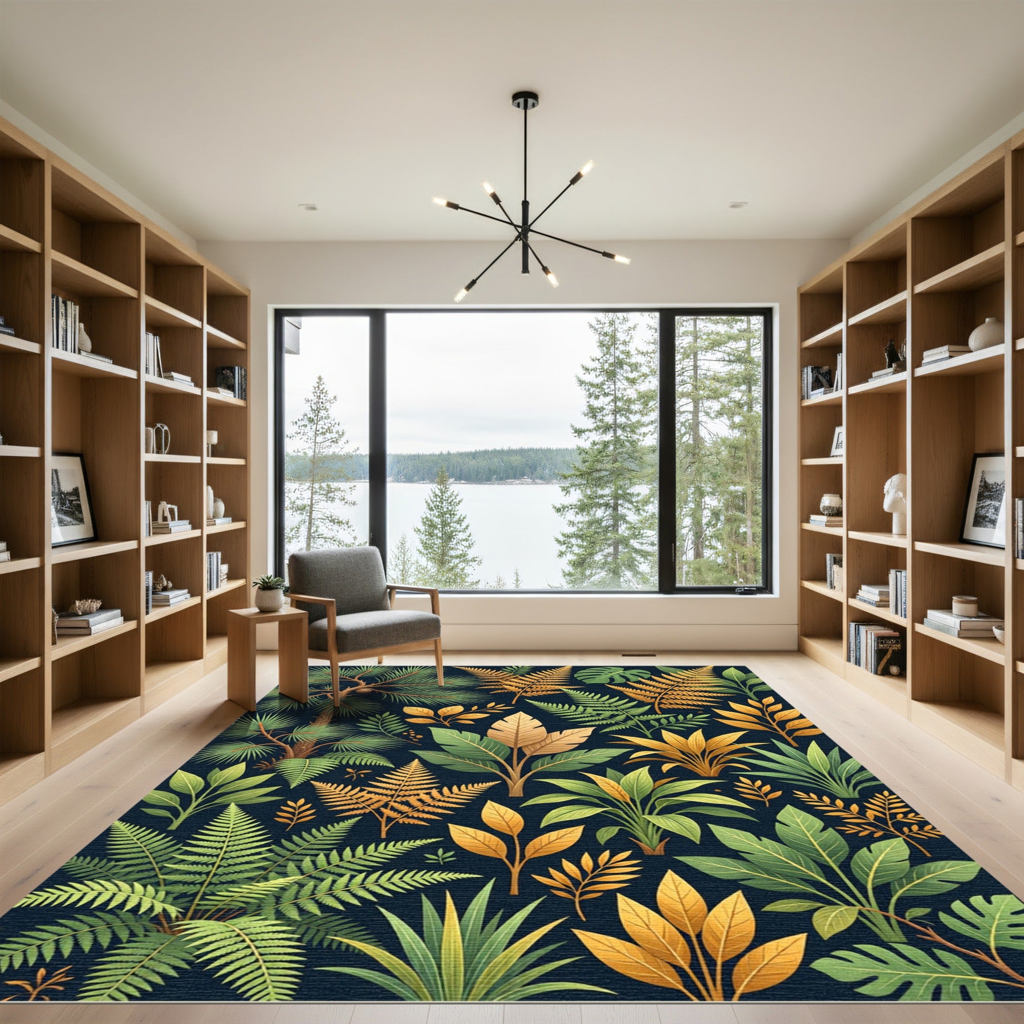 Lush Golden Tropical Foliage Rug