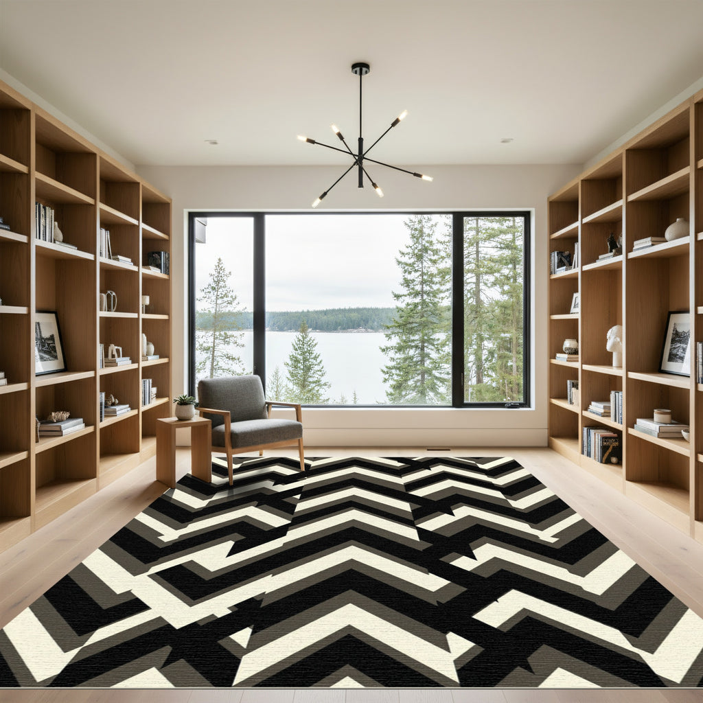 Modern Black White Chevron Zigzag Rug