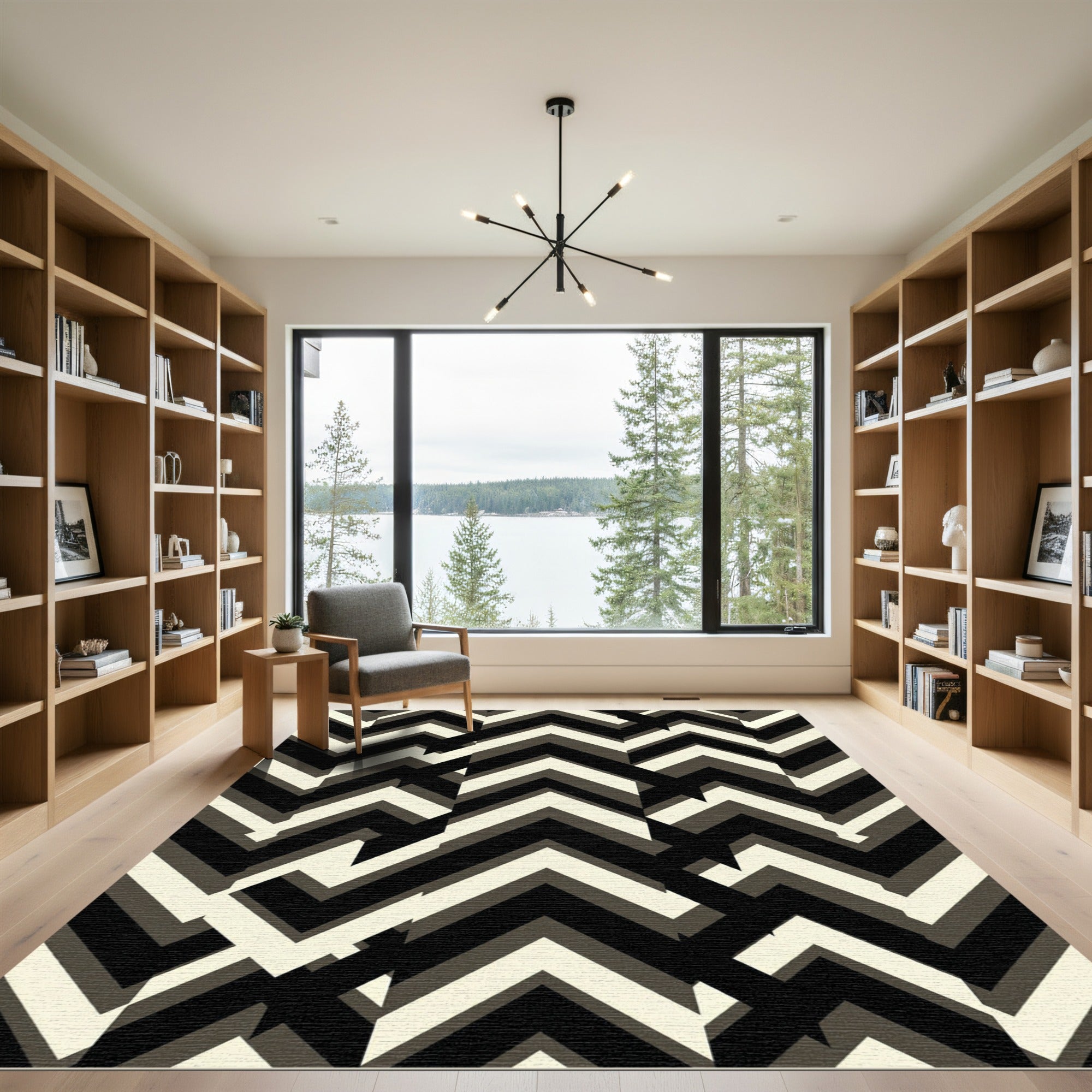 Modern Black White Chevron Zigzag Rug