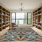 Sophisticated Earthy Toned Geometric Floral Rug