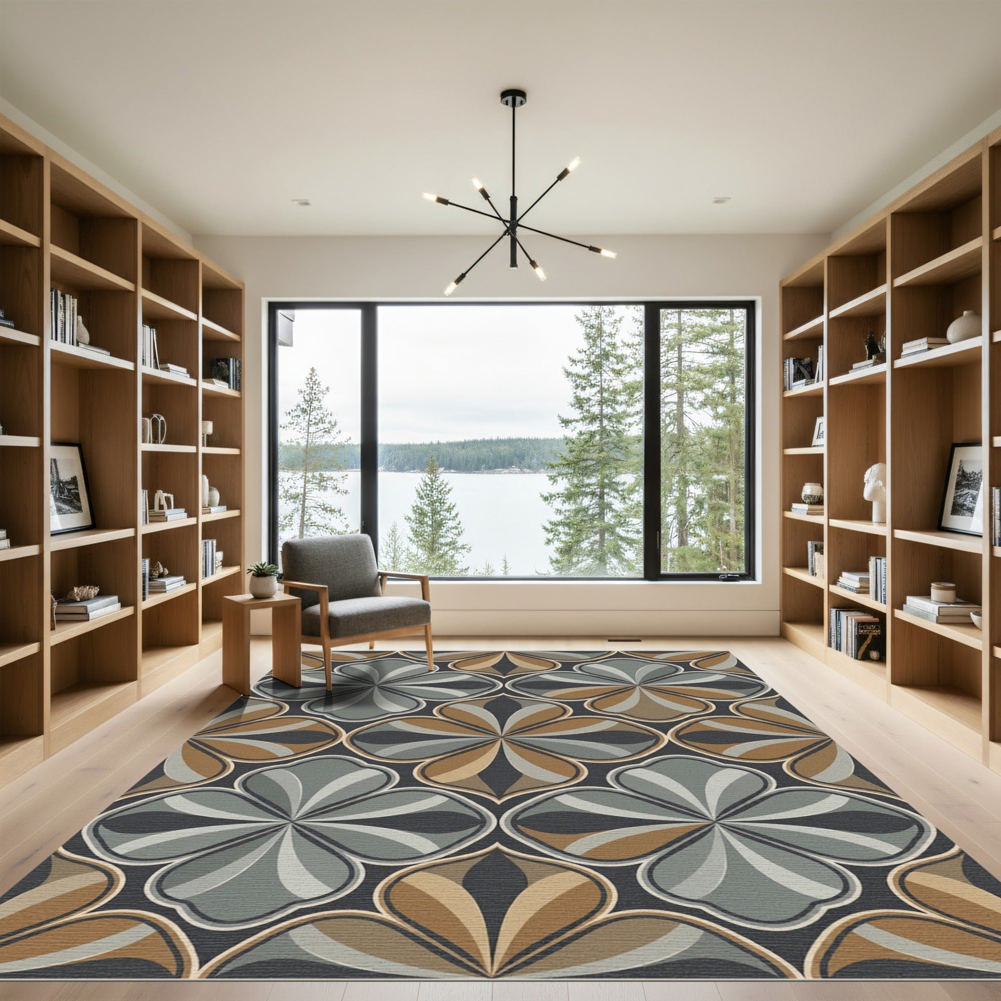 Sophisticated Earthy Toned Geometric Floral Rug