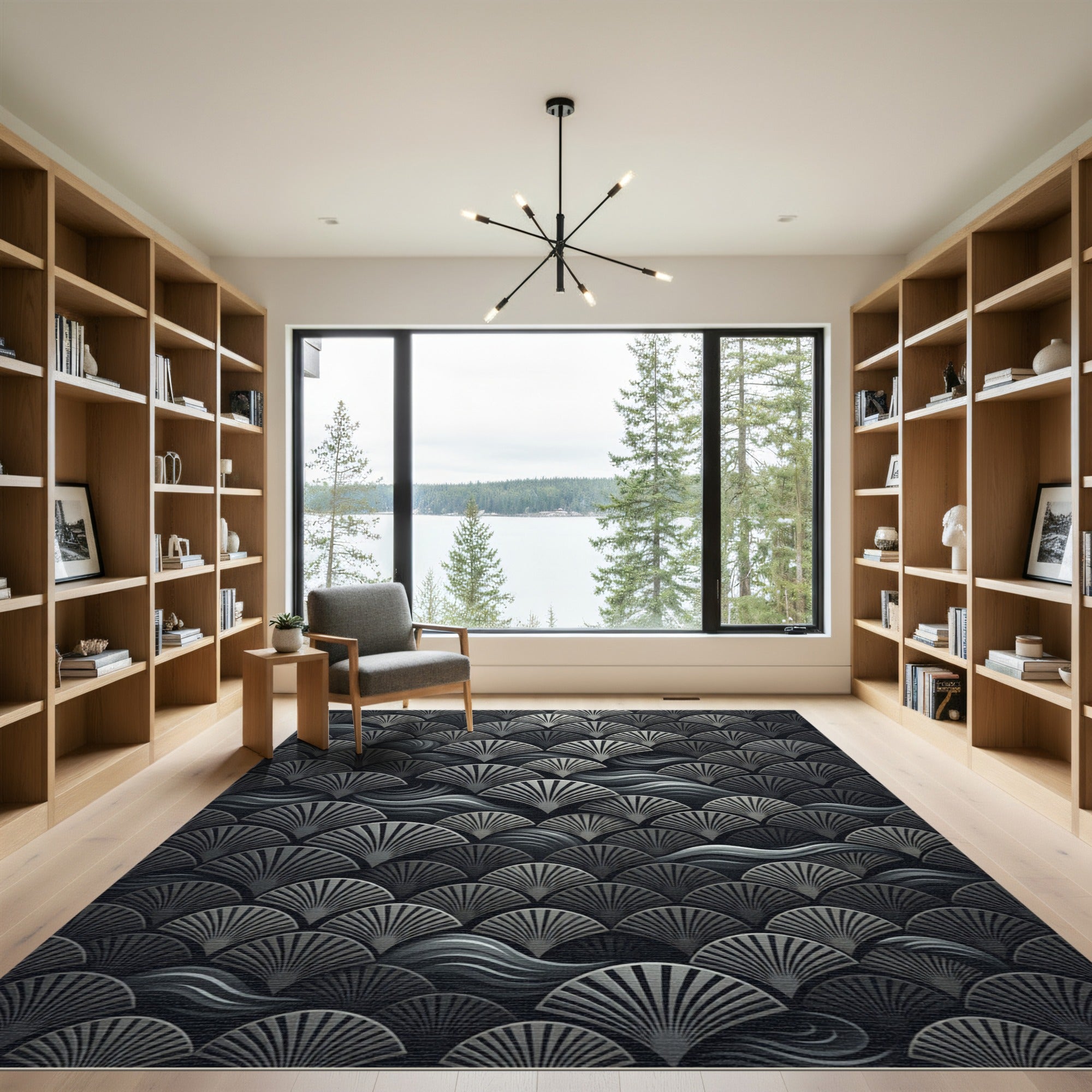 Greyscale Fan Wave Art Deco Rug