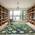 Cream Daisy Lavender Field Garden Rug