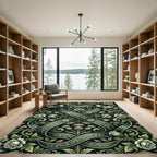 Emerald Green Floral Thistle Heart Ribbon Rug
