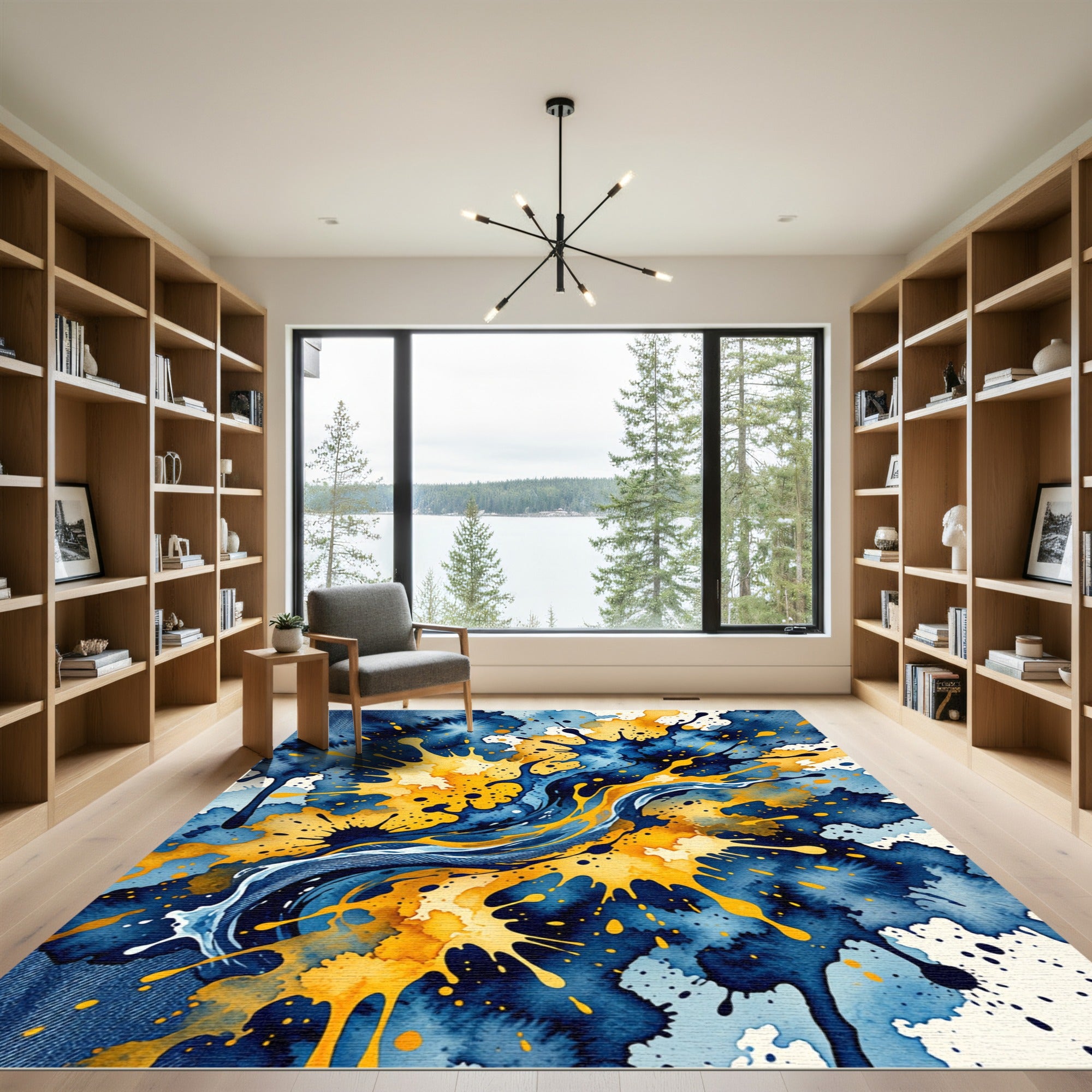 Abstract Navy and Golden Yellow Splash Rug